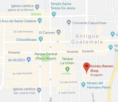 アンティグアにあるラーメン屋の地図